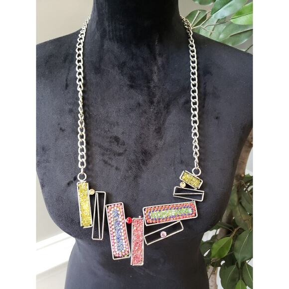 Colorful Beaded Chain Necklace with Yellow Pink & Purple Beaded Pendants - Picture 7 of 7